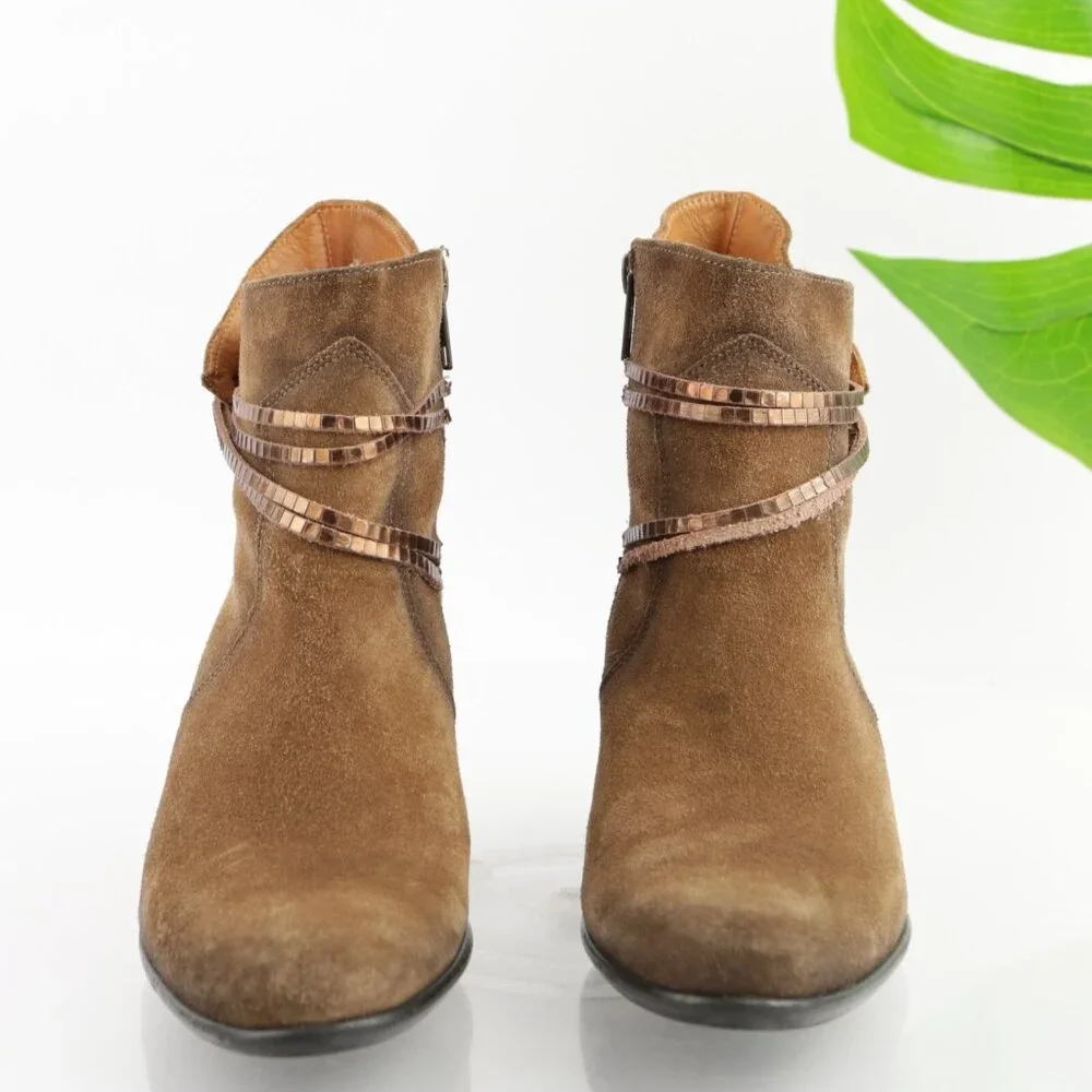 Sundance Womens Liliana Boots Size 38 7 Brown‎ Suede Block Heel Booties France